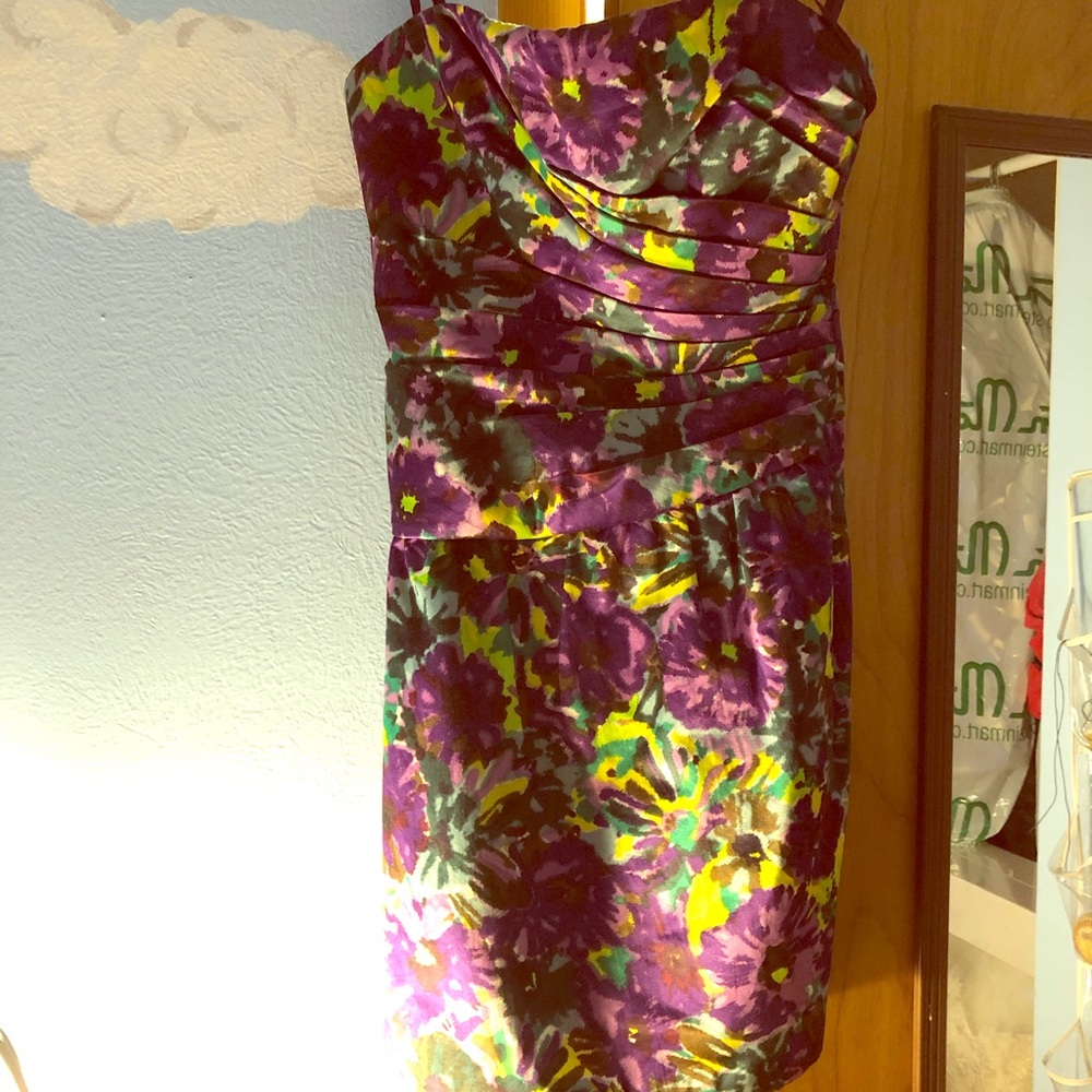 Purple green and blue floral dress with pockets